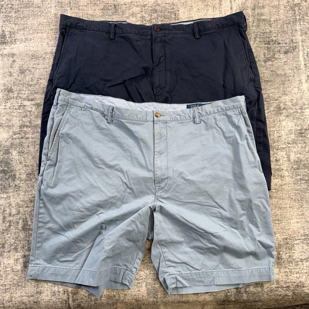 Polo Ralph Lauren Shorts Mens 46B LOT OF 2 Blue Stretch Classic Twill Chino 9"